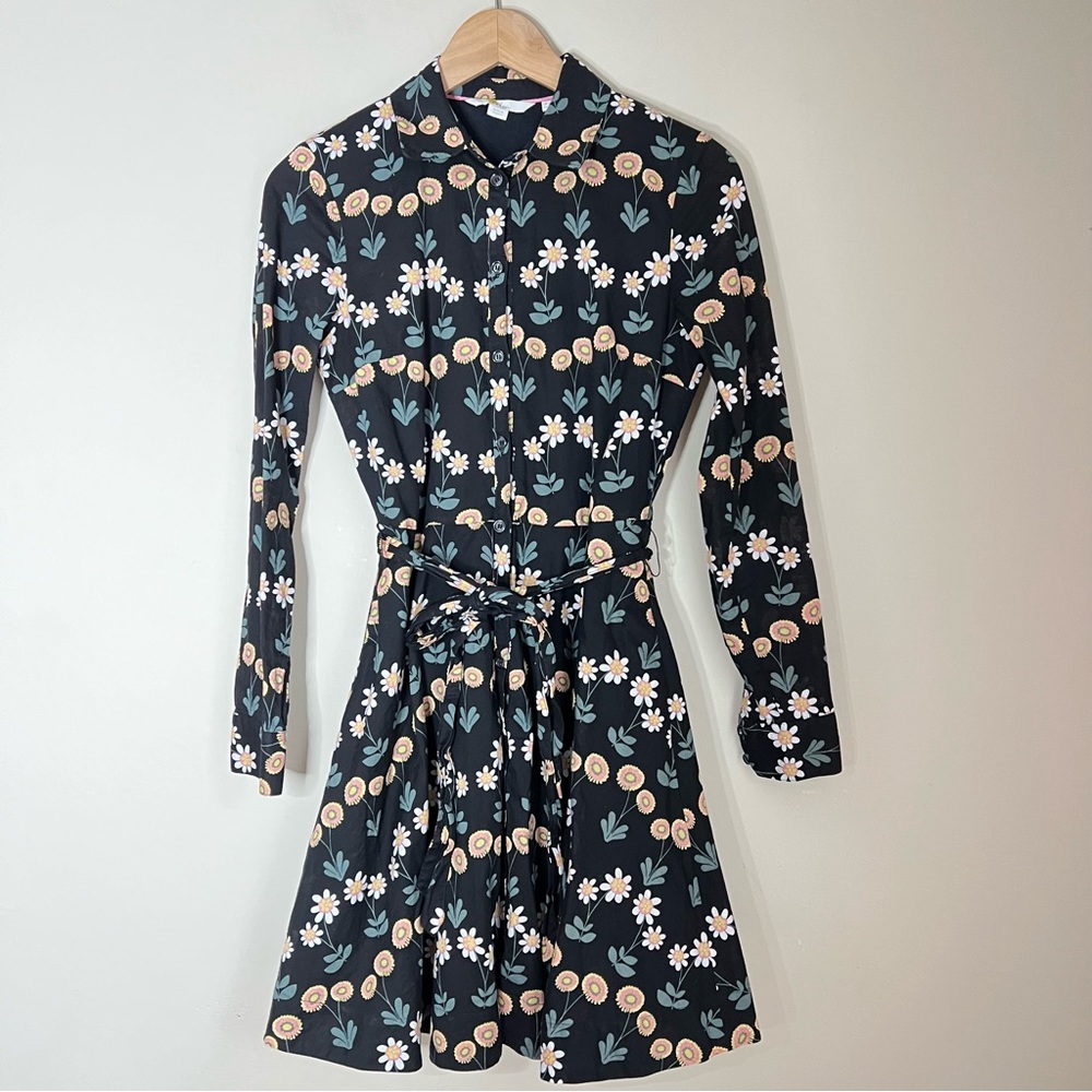 BODEN KITTY SHIRT DRESS BLACK FLORAL SIZE 2 - Picture 3 of 12
